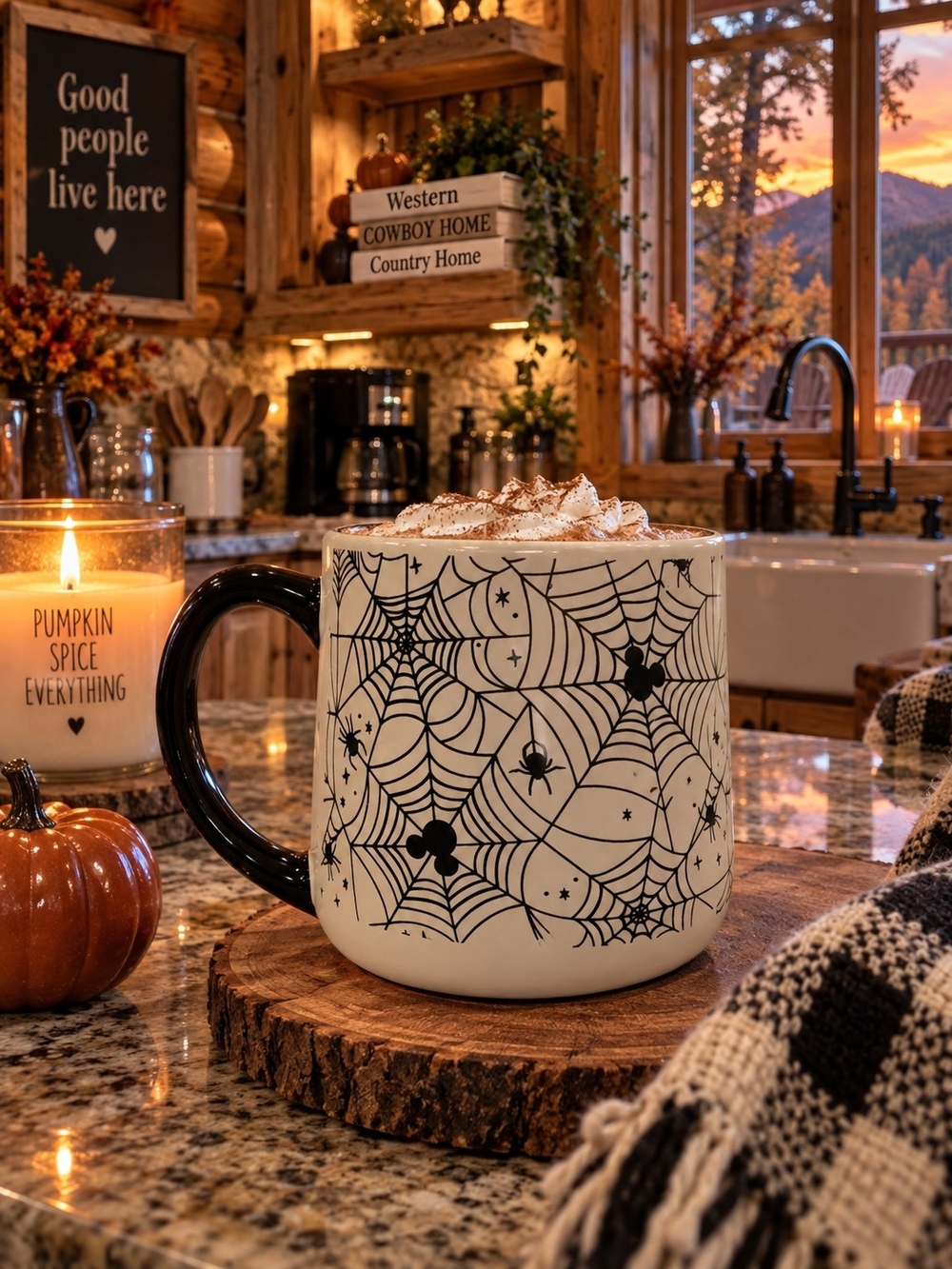 Black & White Spiderweb Ceramic Mug - Cozy Halloween Coffee Cup